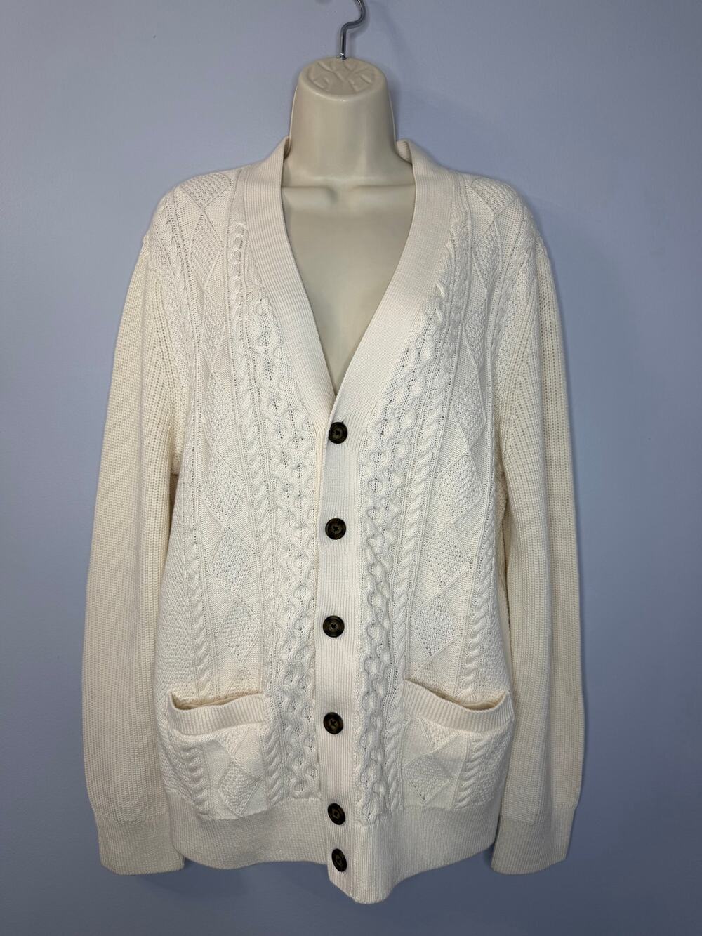 GAP Cream Cable Knit Grampa Cardigan Sweater Cotton Women's L New